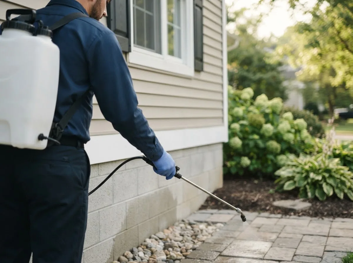 Pest control technician inspecting a home in Bruce, WI